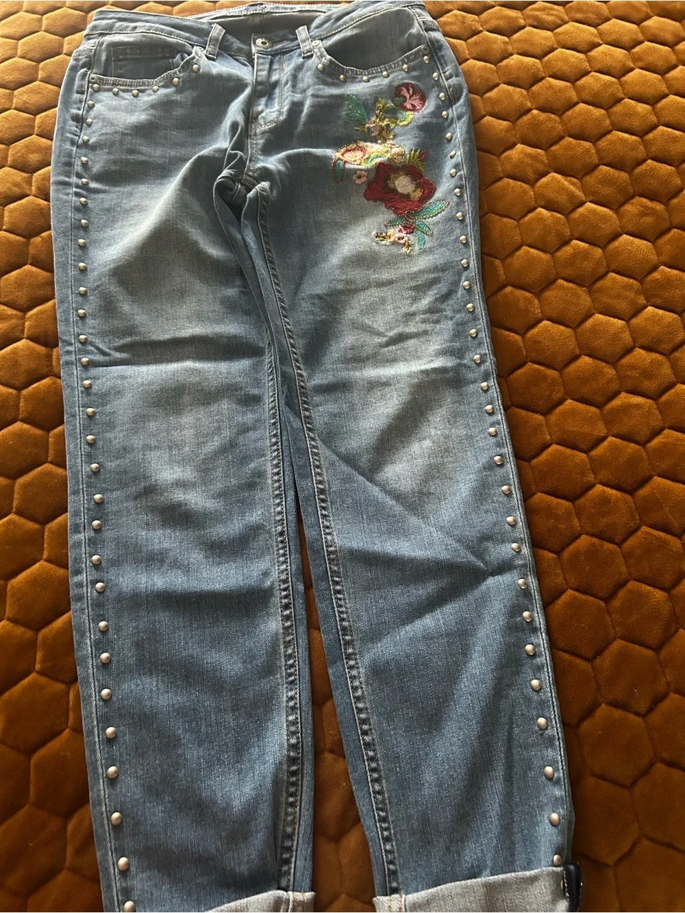 Reba Studded Blue Jeans with Floral Embroidery - Picture 2 of 7